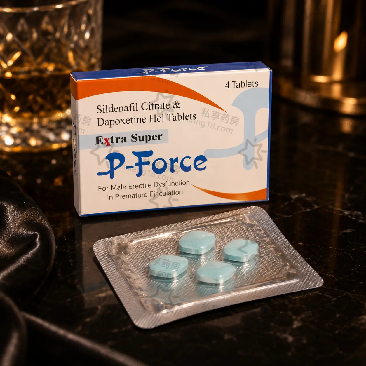 经典蓝P Extra Super P-Force｜西地那非100mg+达泊西汀100mg｜双效小蓝片4粒装