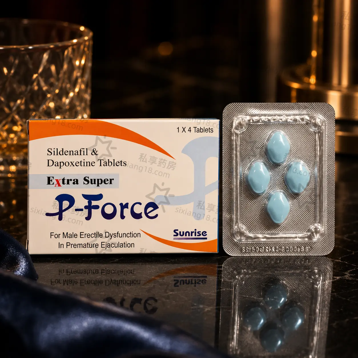 经典蓝P Extra Super P-Force｜西地那非100mg+达泊西汀100mg｜双效小蓝片4粒装