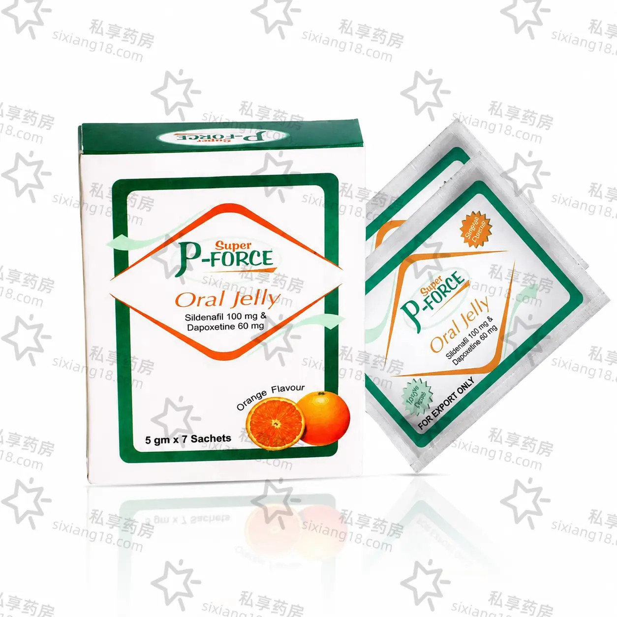 绿P果冻 Oral Jelly P-Force｜西地那非+达泊西汀双效配方 橘子口味 7袋装